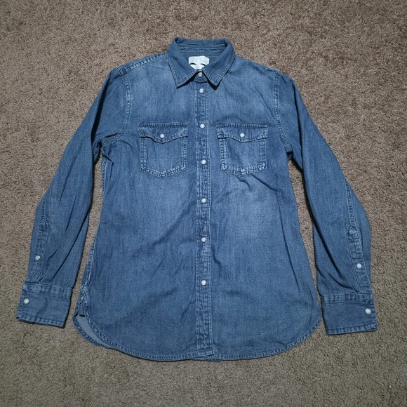 J Crew Jeans Denim Shirt Womens 4 Blue Western Pearl Snap Long Sleeve Chambray - Picture 4 of 8